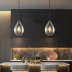 Modern Olive | Glass Pendant Light with Dimmable Shade | Adjustable Height for Kitchen Island Lighting