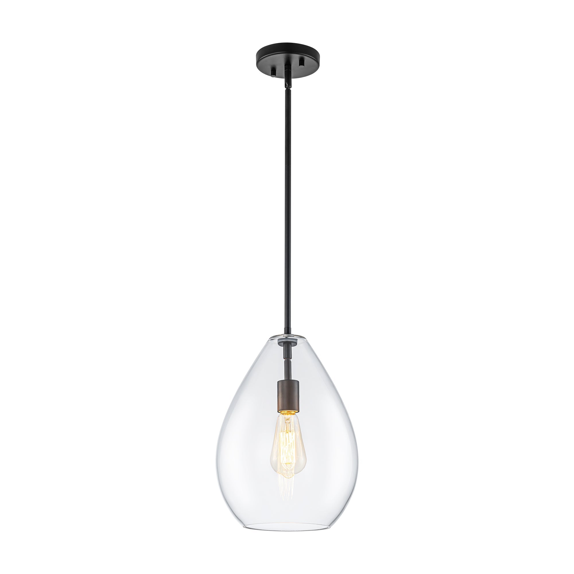 Modern Olive | Glass Pendant Light with Dimmable Shade | Adjustable Height for Kitchen Island Lighting