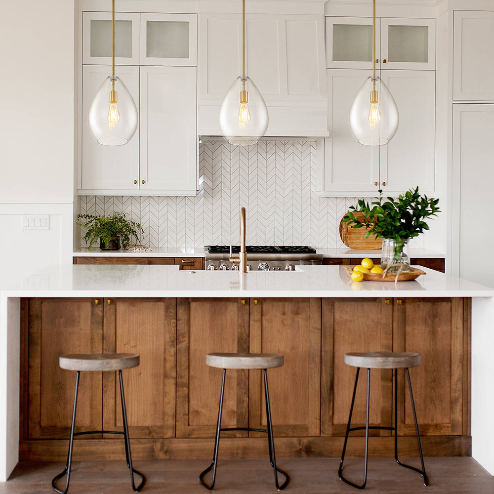 Modern Olive | Glass Pendant Light with Dimmable Shade | Adjustable Height for Kitchen Island Lighting