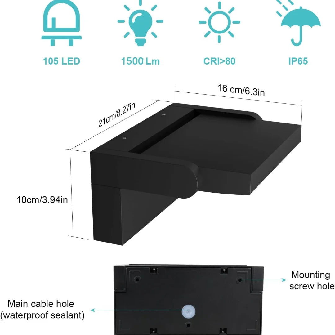 Modern Outdoor Wall Light | 24W LED Motion Sensor with IP65 Waterproof Rating | Perfect for Gardens and Patios
