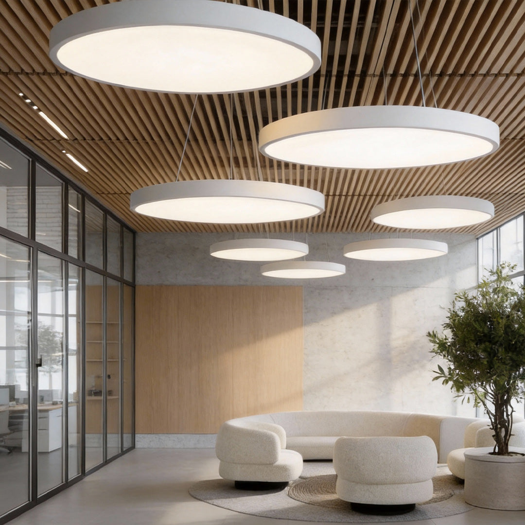 Modern Round Pendant Light | Adjustable Dimmable Ceiling Fixture with Floating Design | Versatile Kitchen Pendant Lighting for Efficient Illumination