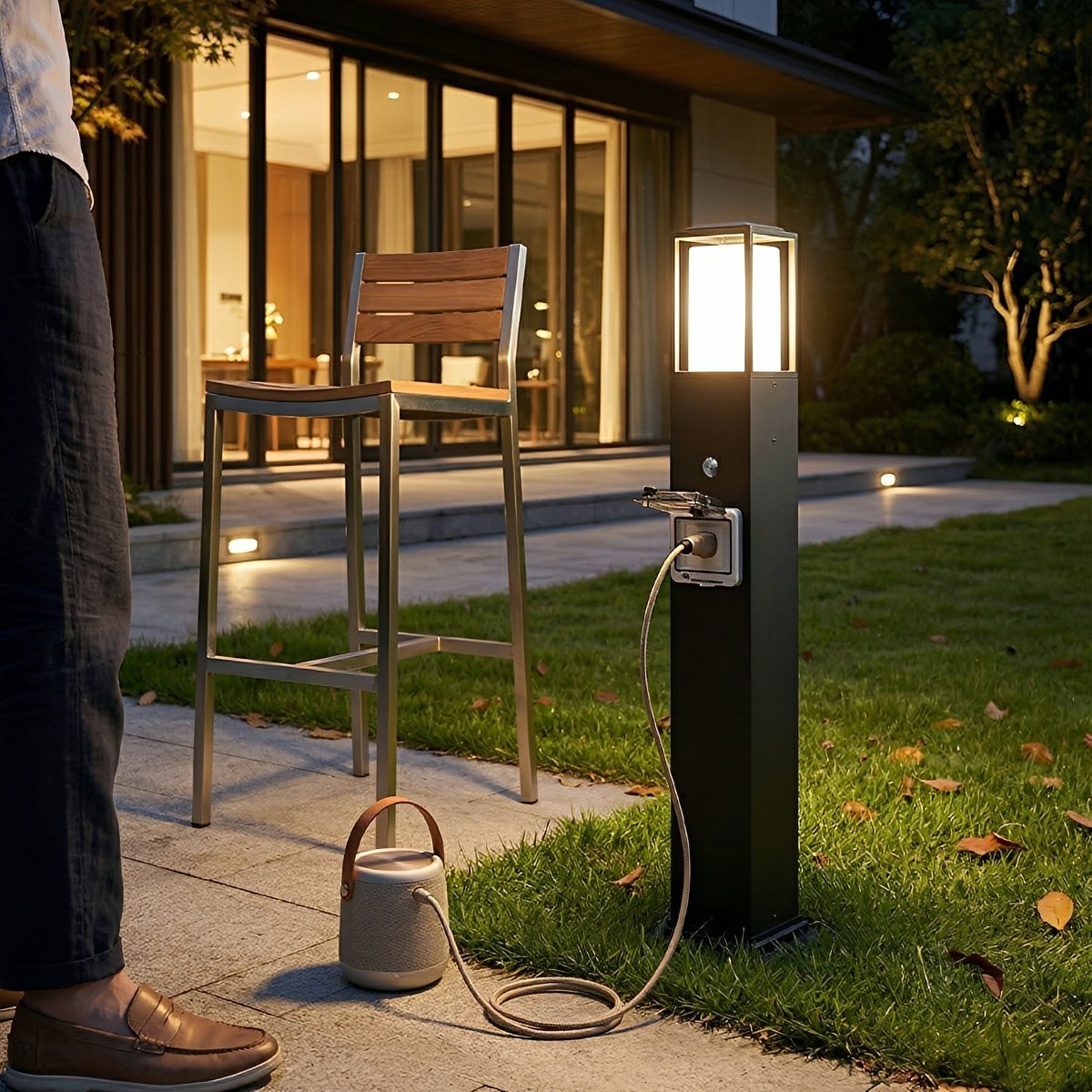 Waterproof Outdoor LED Path Lights with Built-In Power Socket