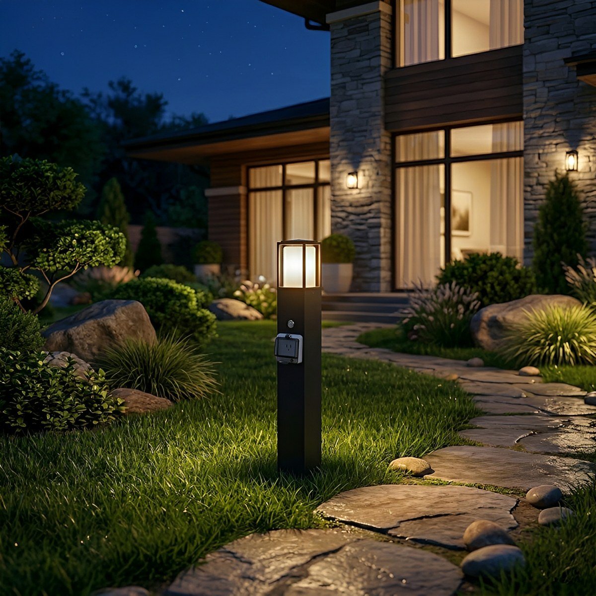 Waterproof Outdoor LED Path Lights with Built-In Power Socket