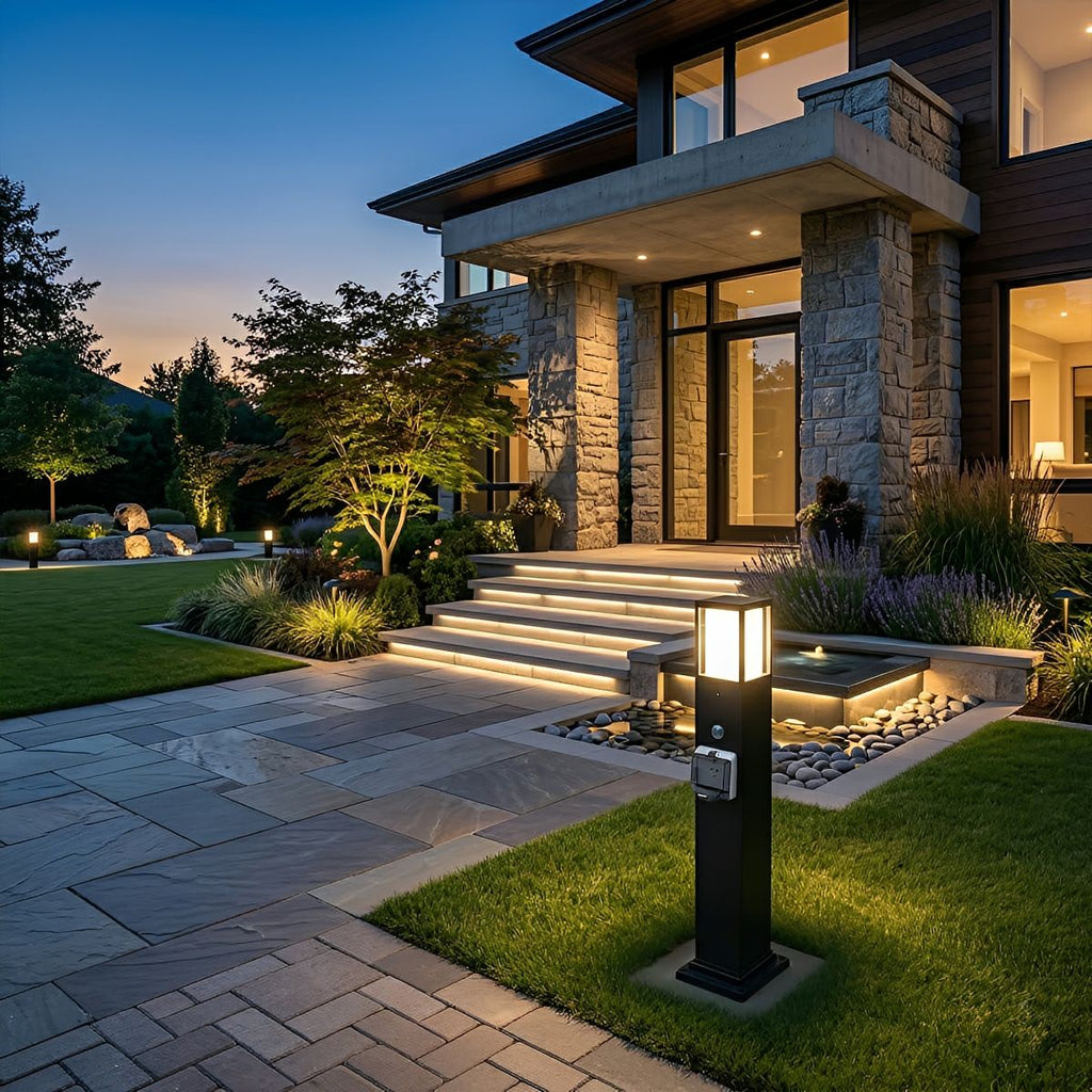 Waterproof Outdoor LED Path Lights with Built-In Power Socket