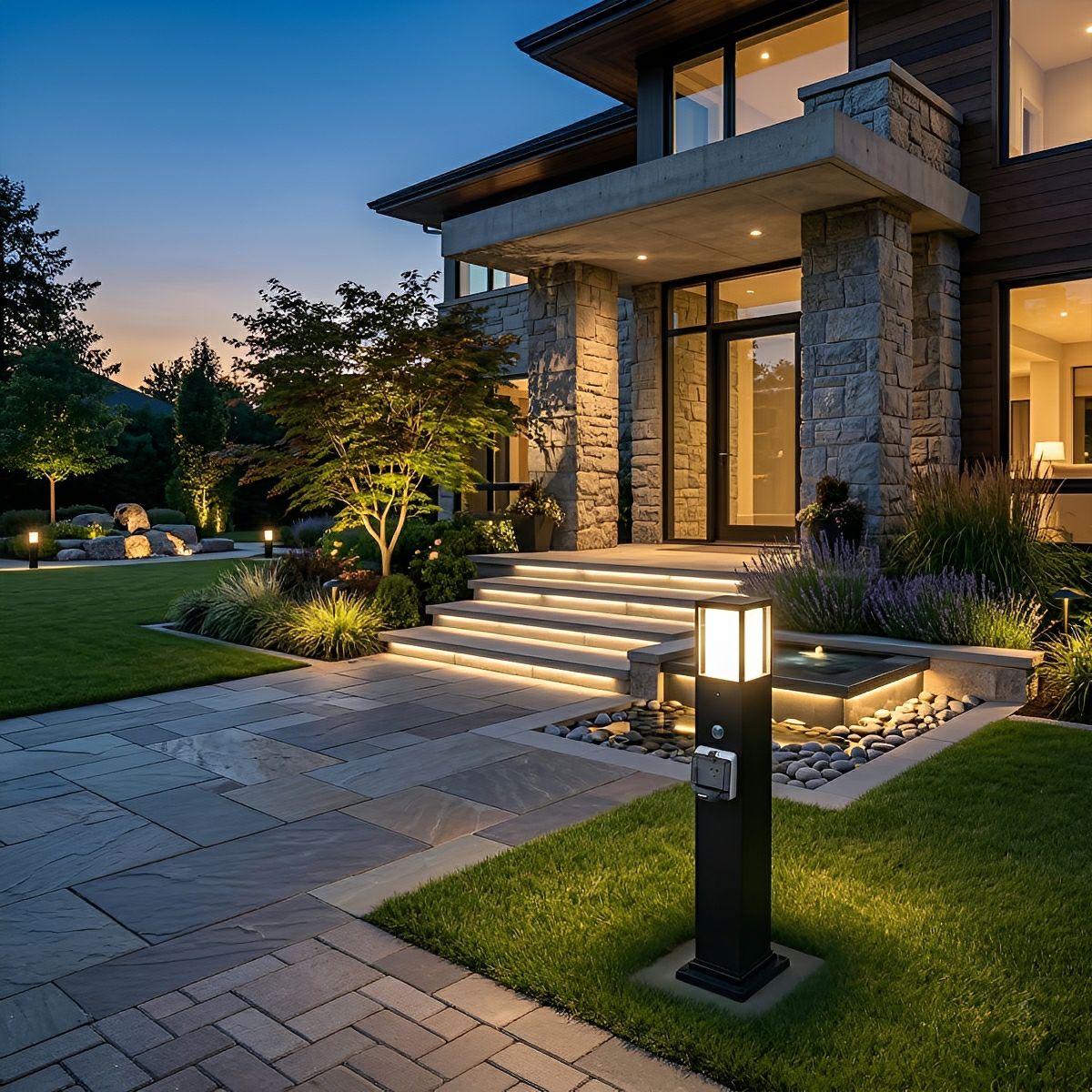 Waterproof Outdoor LED Path Lights with Built-In Power Socket