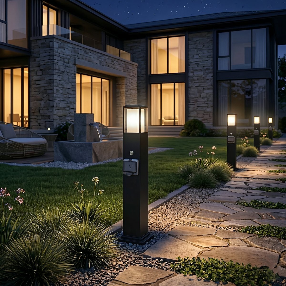 Waterproof Outdoor LED Path Lights with Built-In Power Socket