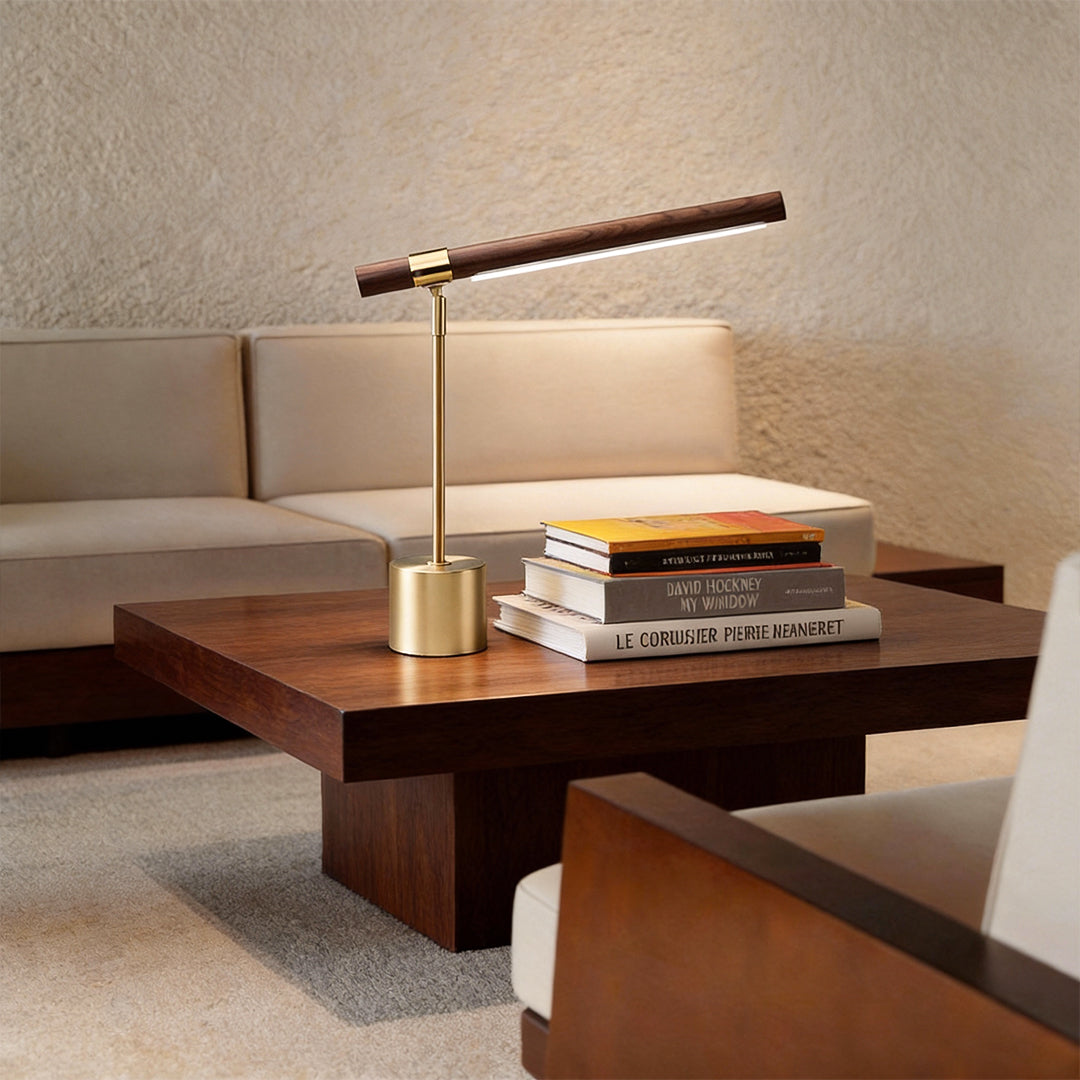 Modern Wood & Brass | LED Desk Lamp with Adjustable Color Temperature | Minimalist Design for Cozy Workspaces