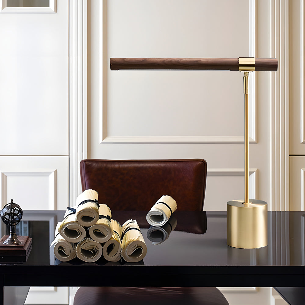 Modern Wood & Brass | LED Desk Lamp with Adjustable Color Temperature | Minimalist Design for Cozy Workspaces