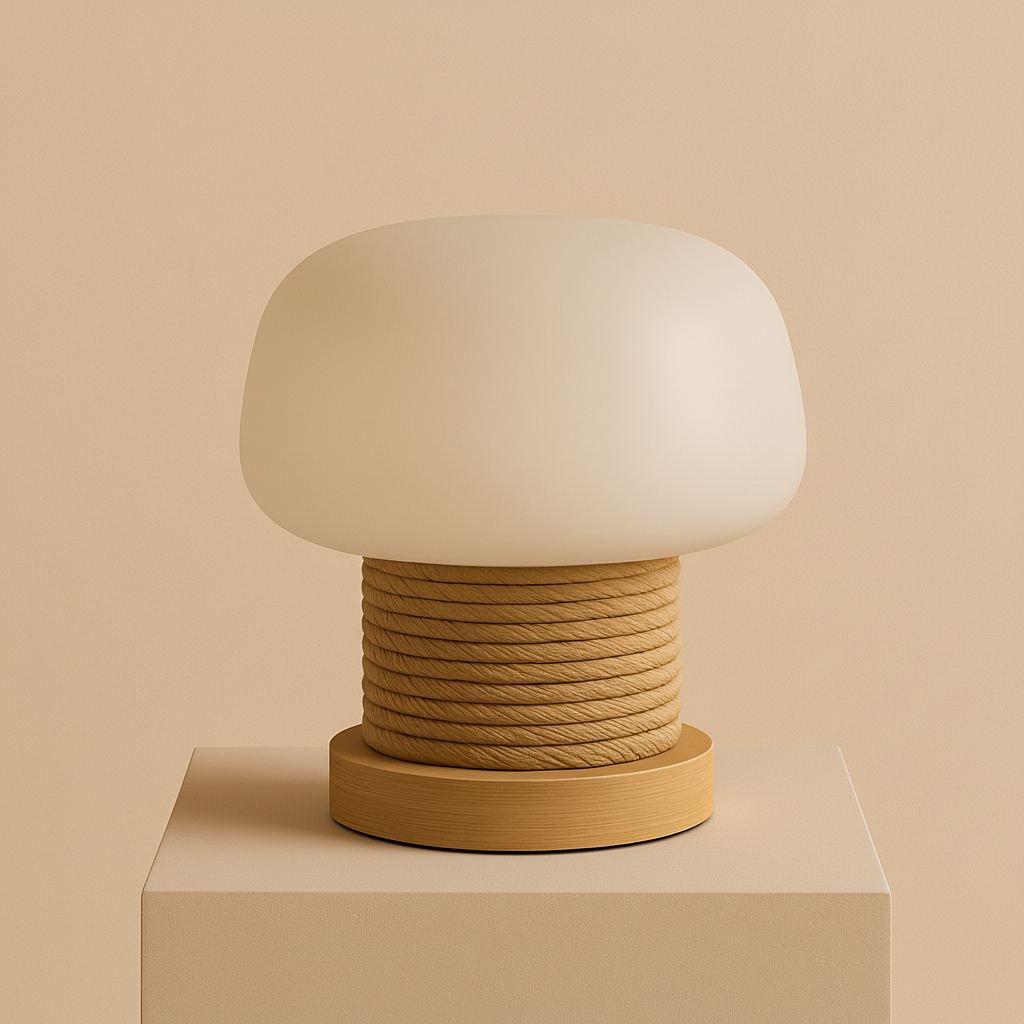 MushroomGlow | Serene Wooden Table Lamp with Glass Shade for Bedroom