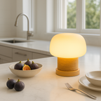 MushroomGlow | Serene Wooden Table Lamp with Glass Shade for Bedroom