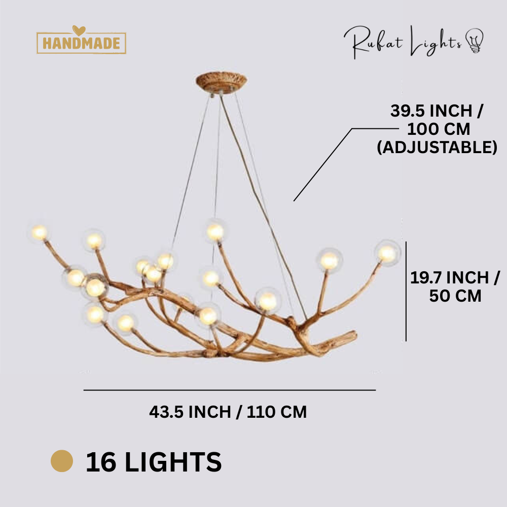 Nordic Rustic Tree Branch Chandelier with Glass Bubble Lights for Warm Ambiance