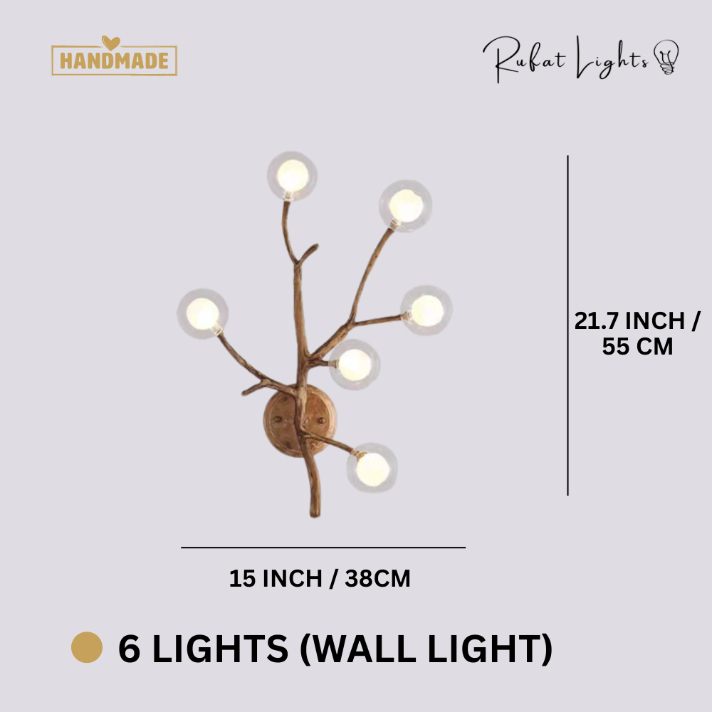 Nordic Rustic Tree Branch Chandelier with Glass Bubble Lights for Warm Ambiance