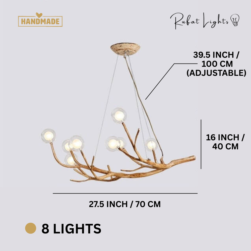 Nordic Rustic Tree Branch Chandelier with Glass Bubble Lights for Warm Ambiance