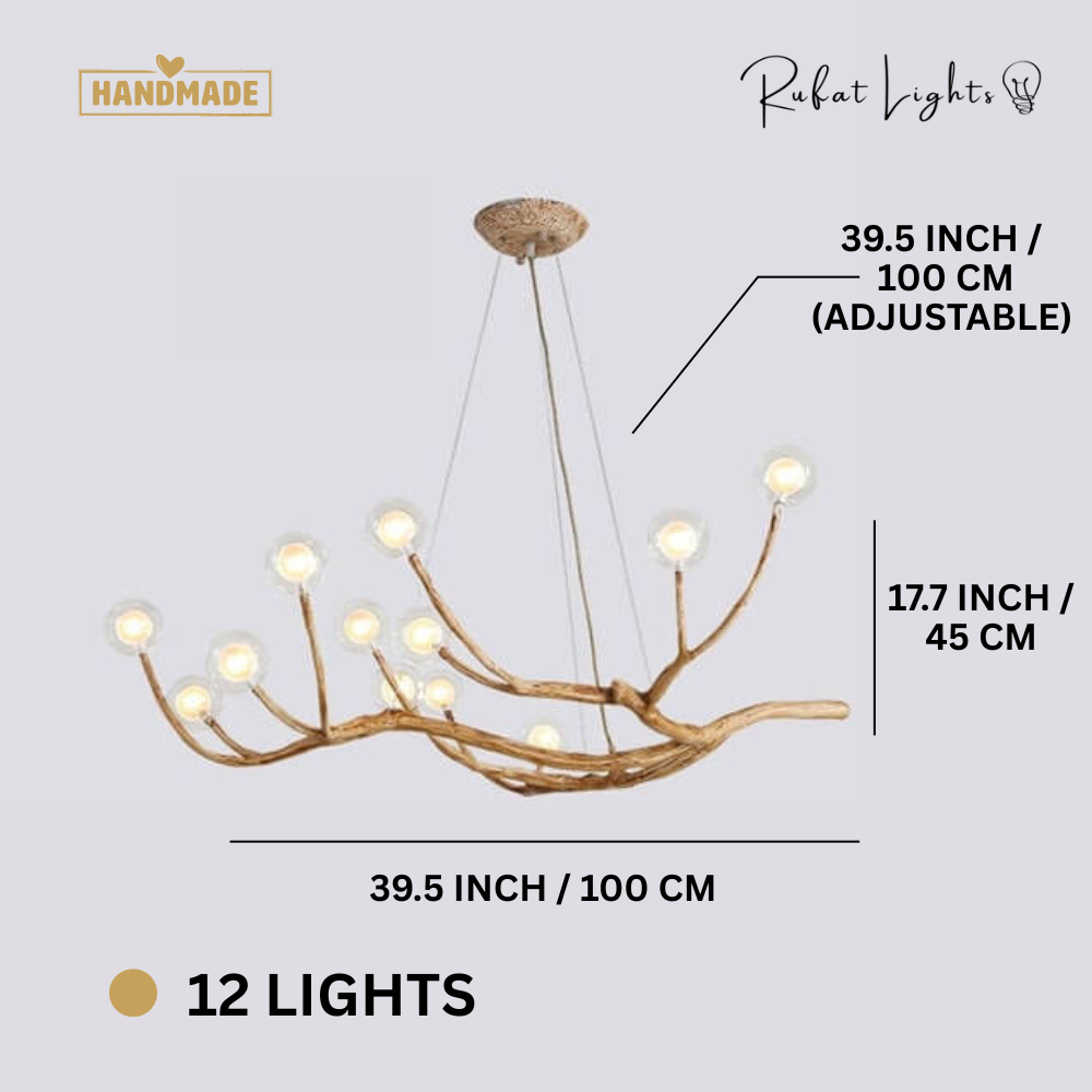 Nordic Rustic Tree Branch Chandelier with Glass Bubble Lights for Warm Ambiance