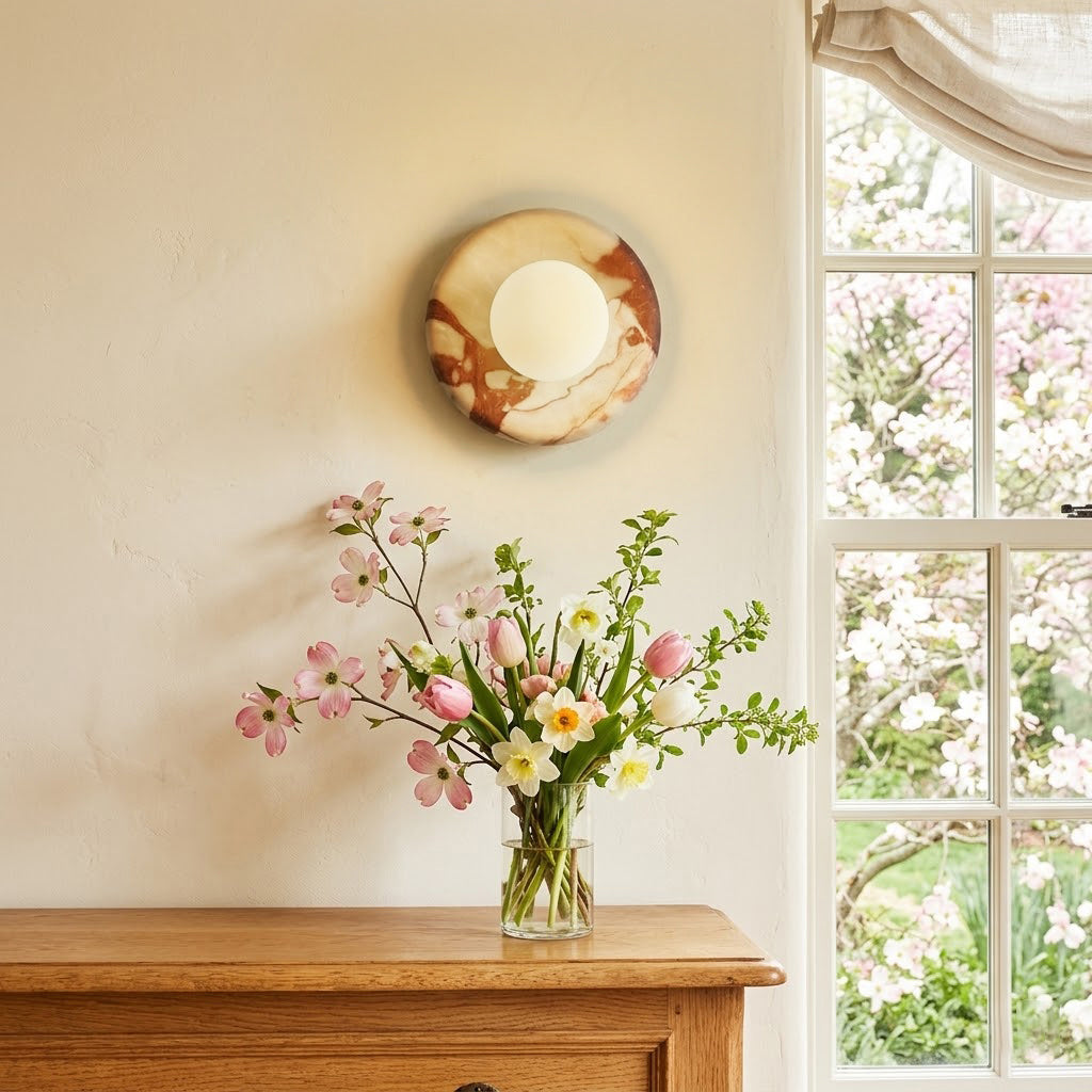 Orli Red Marble Wall Sconce - Elegant Stone Lighting Fixture