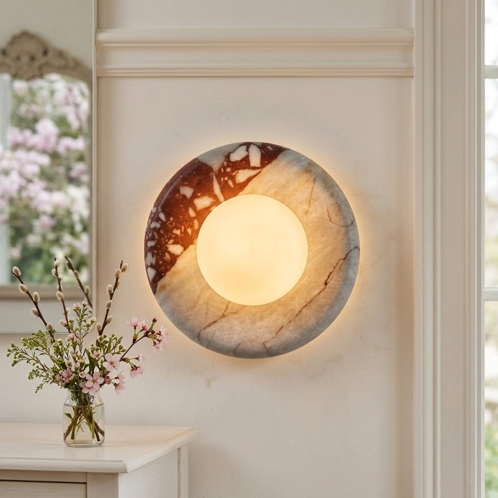 Orli Red Marble Wall Sconce - Elegant Stone Lighting Fixture