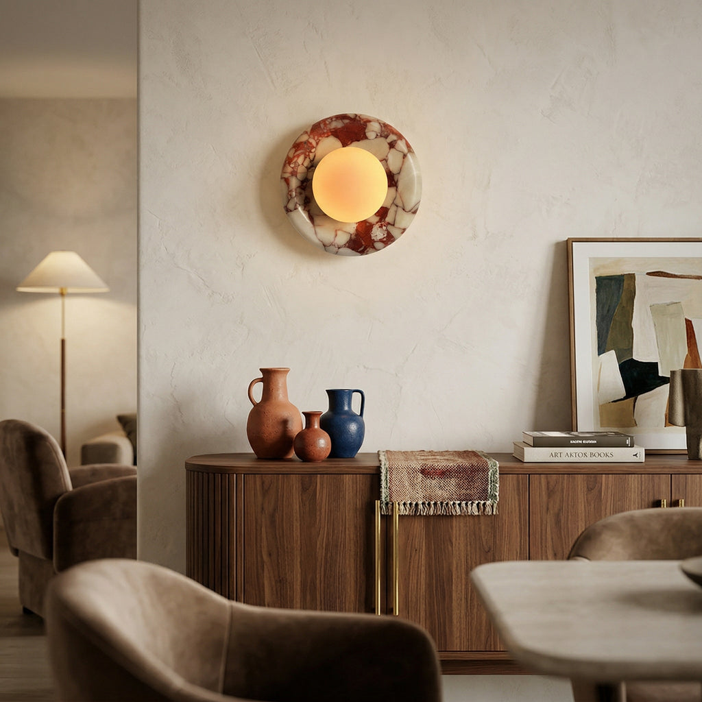Orli Red Marble Wall Sconce - Elegant Stone Lighting Fixture