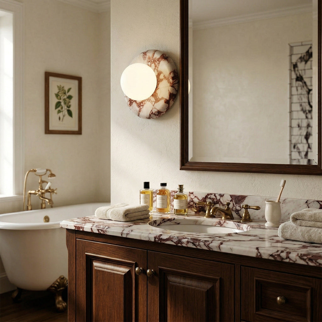 Orli Red Marble Wall Sconce - Elegant Stone Lighting Fixture