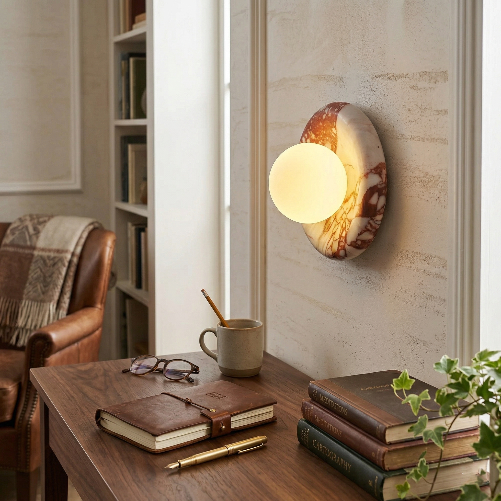 Orli Red Marble Wall Sconce - Elegant Stone Lighting Fixture