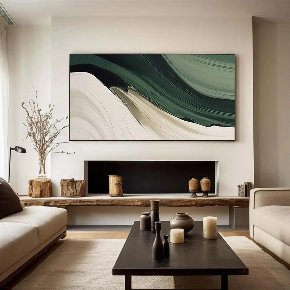 Grünes abstraktes Wandbild, handgemalt auf Leinen