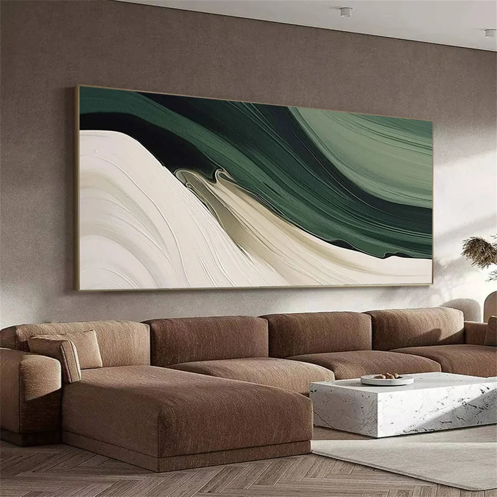 Grünes abstraktes Wandbild, handgemalt auf Leinen