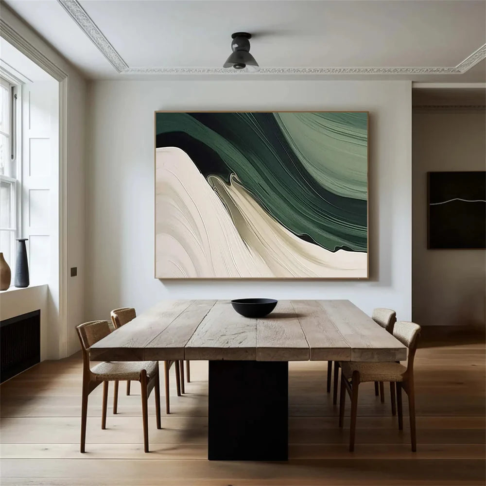 Grünes abstraktes Wandbild, handgemalt auf Leinen