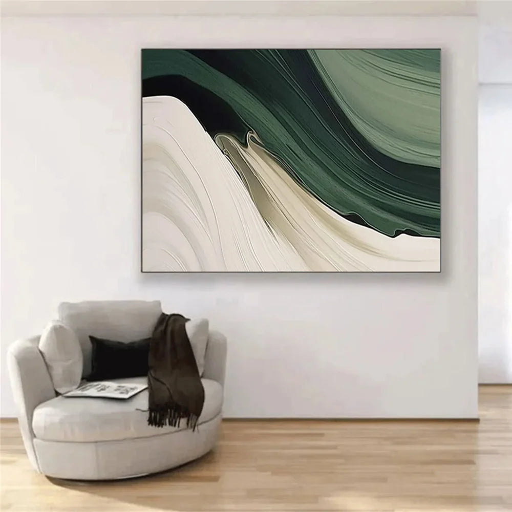 Grünes abstraktes Wandbild, handgemalt auf Leinen