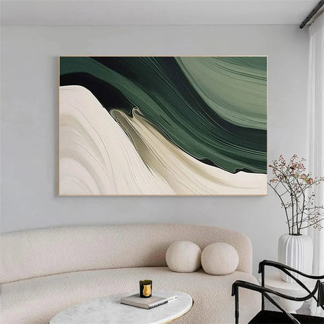 Grünes abstraktes Wandbild, handgemalt auf Leinen