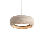 Natural Travertine Stone Donut Pendant Light – Minimalist Organic Modern Hanging Lamp
