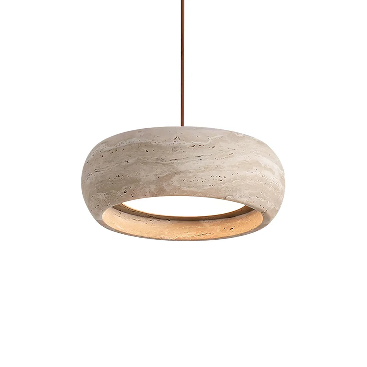 Natural Travertine Stone Donut Pendant Light – Minimalist Organic Modern Hanging Lamp