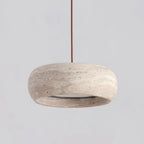 Natural Travertine Stone Donut Pendant Light – Minimalist Organic Modern Hanging Lamp