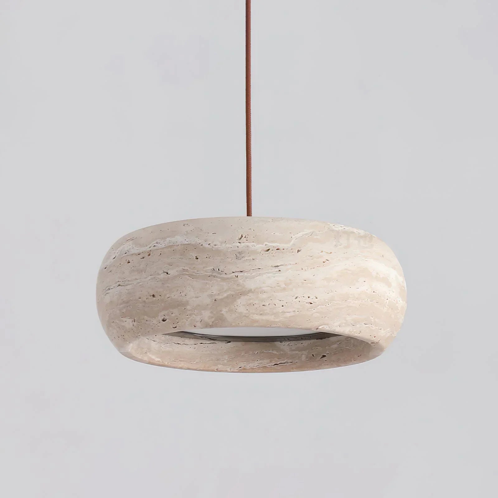 Natural Travertine Stone Donut Pendant Light – Minimalist Organic Modern Hanging Lamp