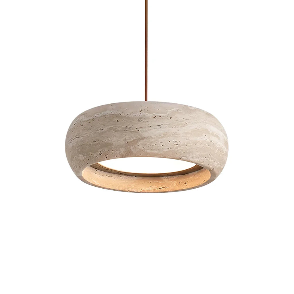 Natural Travertine Stone Donut Pendant Light – Minimalist Organic Modern Hanging Lamp