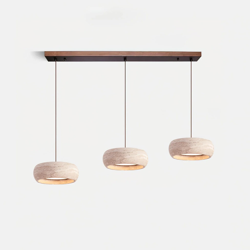 Natural Travertine Stone Donut Pendant Light – Minimalist Organic Modern Hanging Lamp