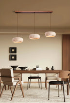 Natural Travertine Stone Donut Pendant Light – Minimalist Organic Modern Hanging Lamp