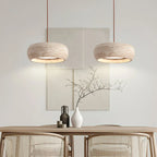 Natural Travertine Stone Donut Pendant Light – Minimalist Organic Modern Hanging Lamp