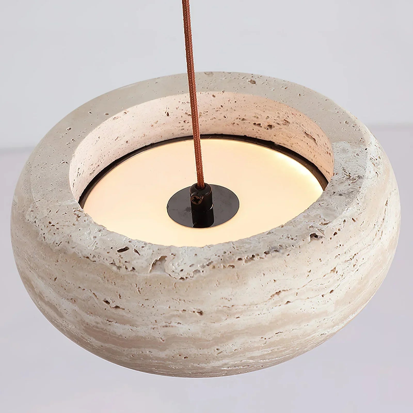 Natural Travertine Stone Donut Pendant Light – Minimalist Organic Modern Hanging Lamp