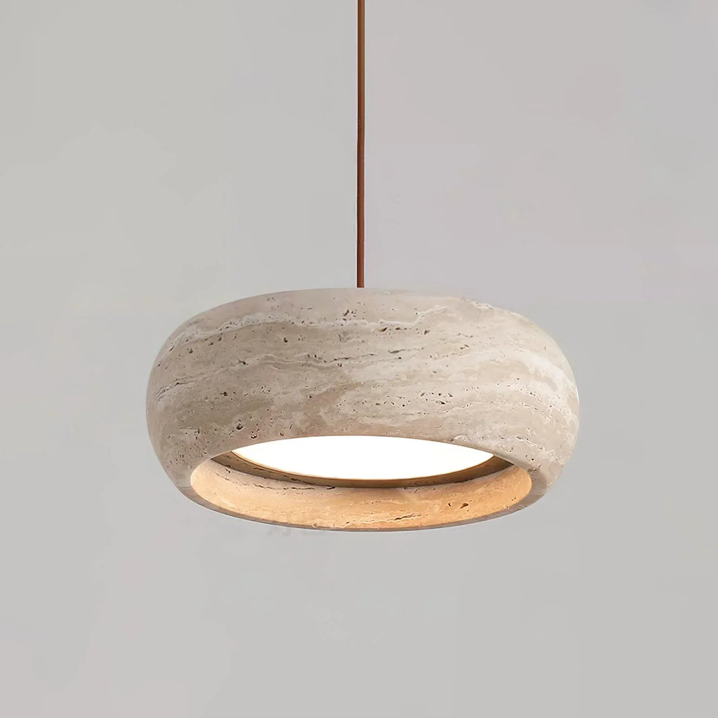 Natural Travertine Stone Donut Pendant Light – Minimalist Organic Modern Hanging Lamp
