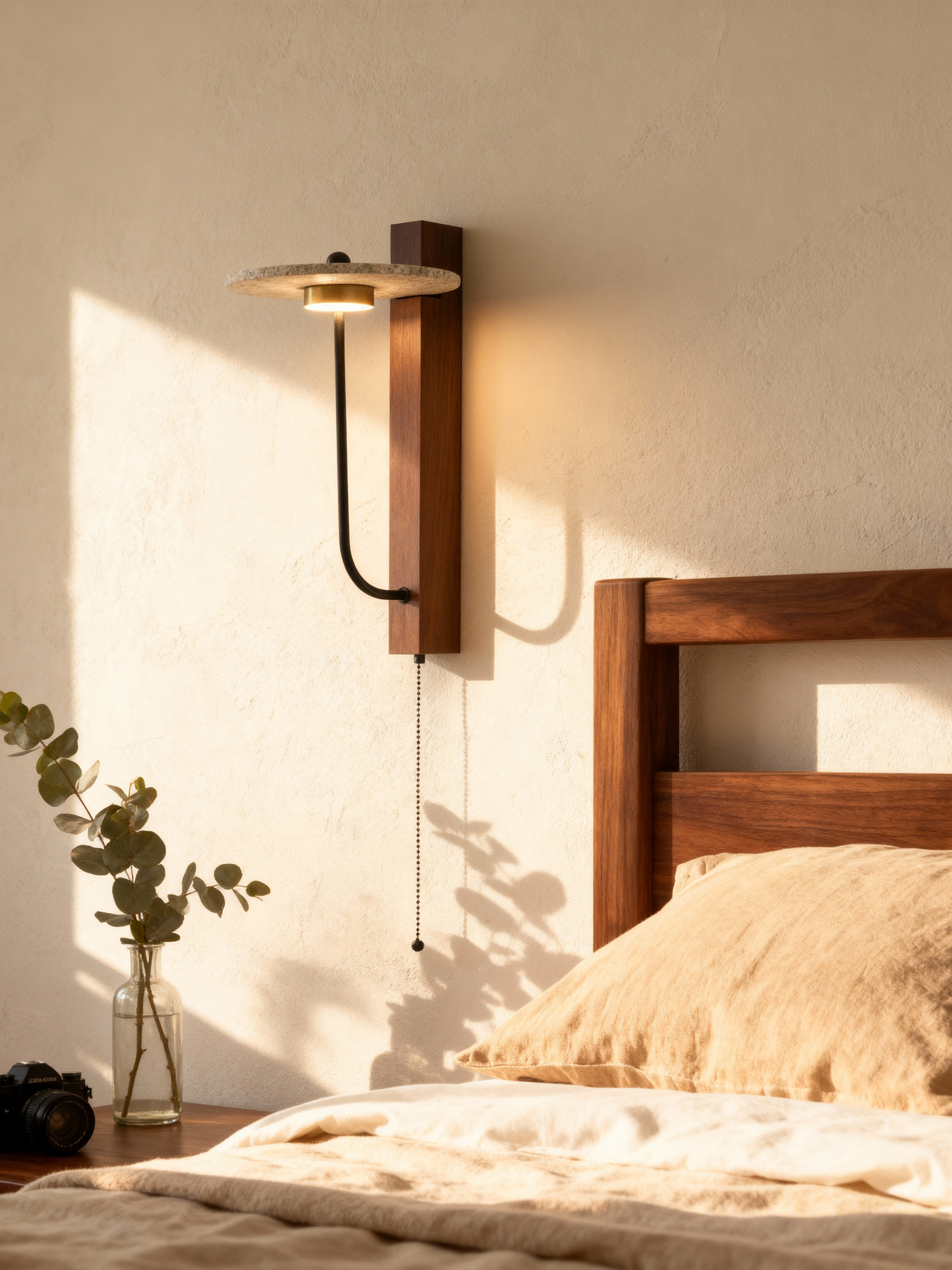 RuvoStone – Wandleuchte aus Travertin, Holz und Metall