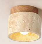 Japanese Style LED Ceiling Light Stone Wood Round Surface Mount