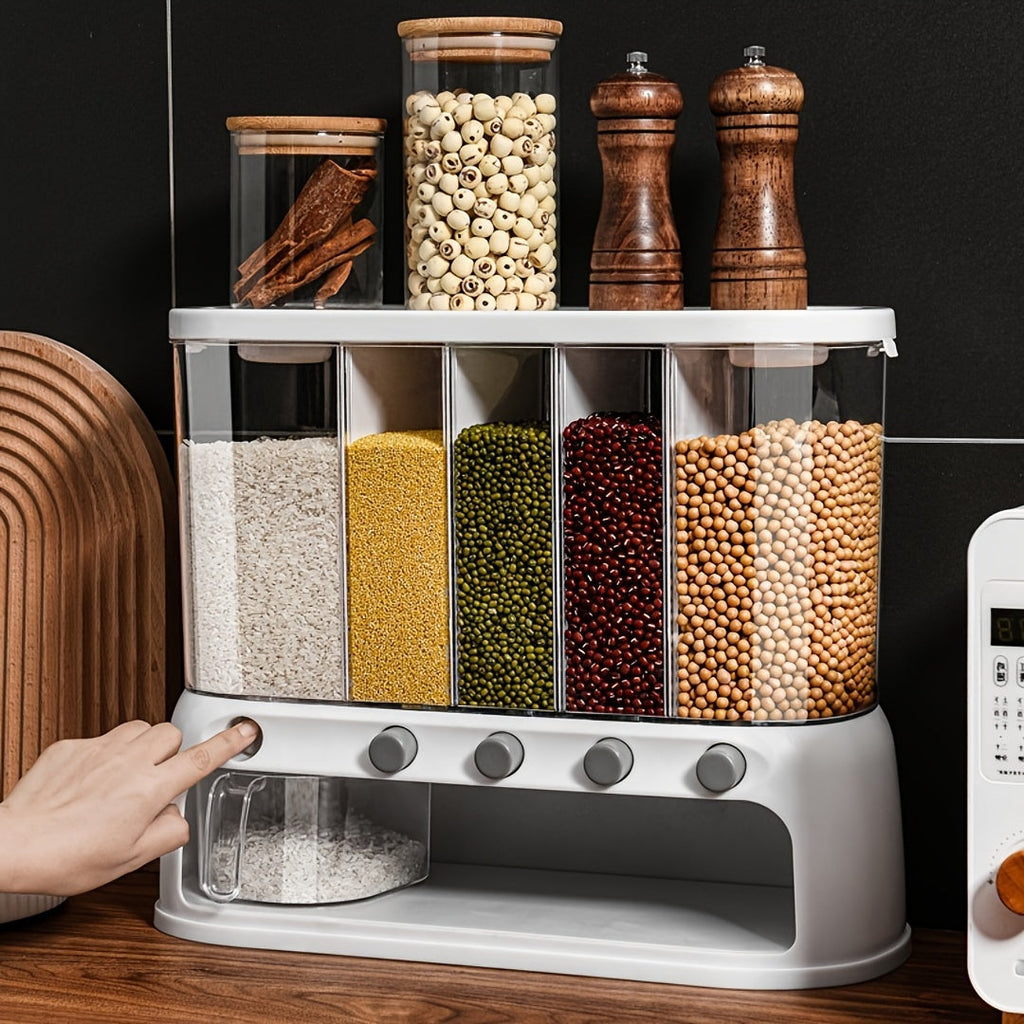 Smart Pantry Organizer | Multi-Compartment Grain Storage Container with Airtight Lid | Space-Saving Design for Freshness and Easy Dispensing