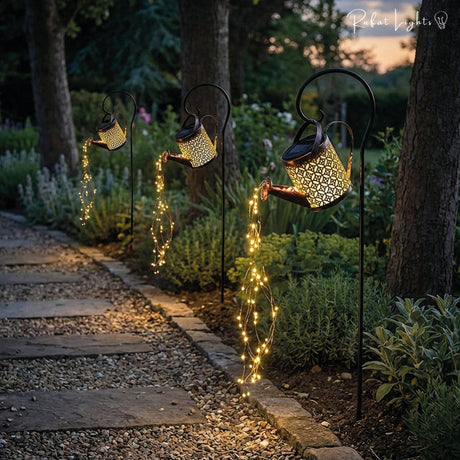 Solar Outdoor Watering Can Waterfall Garden Lamp for Elegant Patio Lighting