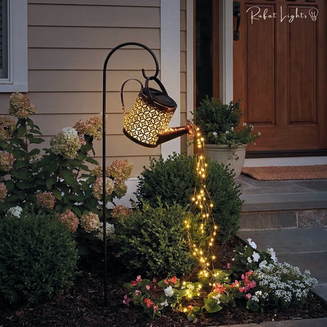 Solar Outdoor Watering Can Waterfall Garden Lamp for Elegant Patio Lighting