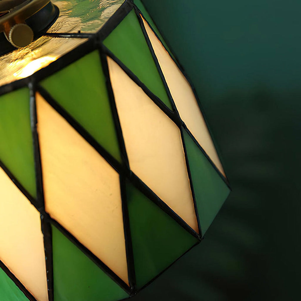 Vintage Tiffany-Style Amber Stained Glass Pendant Light with Antique Brass Rotary Switch