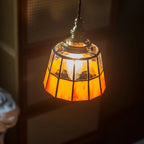 Vintage Tiffany-Style Amber Stained Glass Pendant Light with Antique Brass Rotary Switch