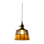 Vintage Tiffany-Style Amber Stained Glass Pendant Light with Antique Brass Rotary Switch