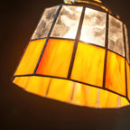 Vintage Tiffany-Style Amber Stained Glass Pendant Light with Antique Brass Rotary Switch