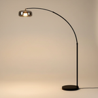 Tava | Modern Black Arc Floor Lamp with Glass Shade for Contemporary Spaces