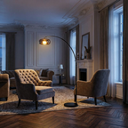Tava | Modern Black Arc Floor Lamp with Glass Shade for Contemporary Spaces