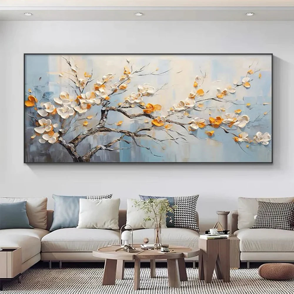 Textured Abstract Wall Art | Hand-Painted Canvas Prints with Flower Design | Unique Home Decor for Artistic Ambiance
